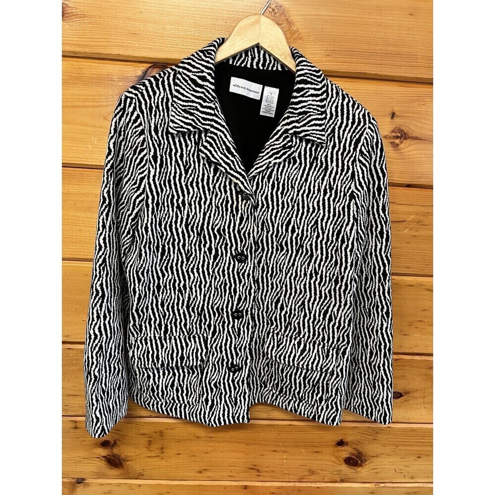 Alfred Dunner Women’s Black White Long sleeve Collared Jacket Size 12
